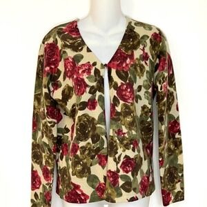 Alexandra Bartlett Floral One Button Lambs Wool & Angora Blend Cardigan Sz Small